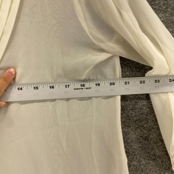 C Blouse Women M Medium Beige Sheer V-Neck 3/4 Sleeve Pullover Casual Solid - Picture 7 of 9